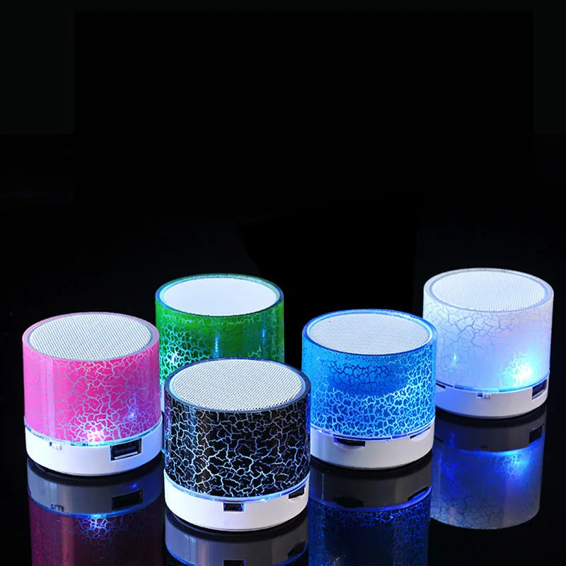 A9 Mini Portable Speaker Bluetooth Wireless Car Audio Dazzling Crack LED Lights Subwoofer Support TF Card USB Charging for PC