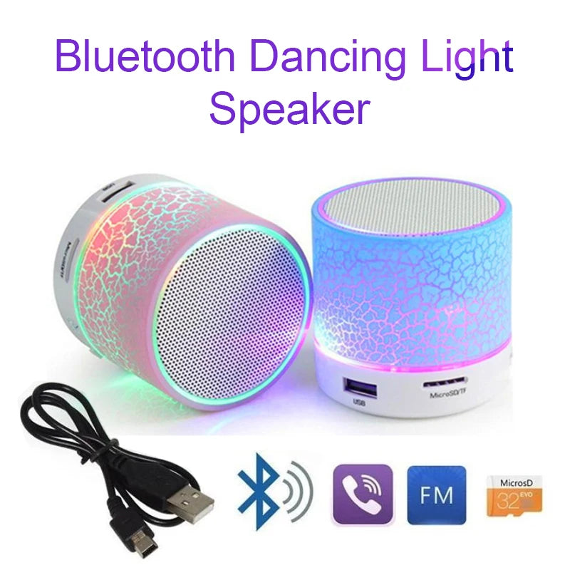 A9 Mini Portable Speaker Bluetooth Wireless Car Audio Dazzling Crack LED Lights Subwoofer Support TF Card USB Charging for PC