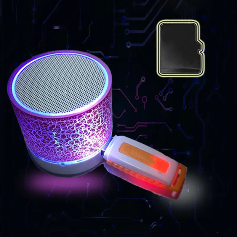 A9 Mini Portable Speaker Bluetooth Wireless Car Audio Dazzling Crack LED Lights Subwoofer Support TF Card USB Charging for PC